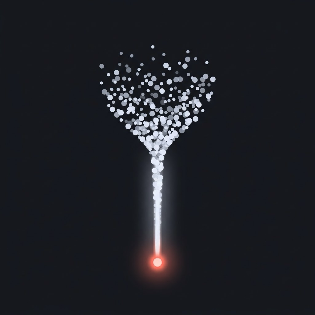 Readulator app icon: a cloud of particles funneling into a single glowing point
